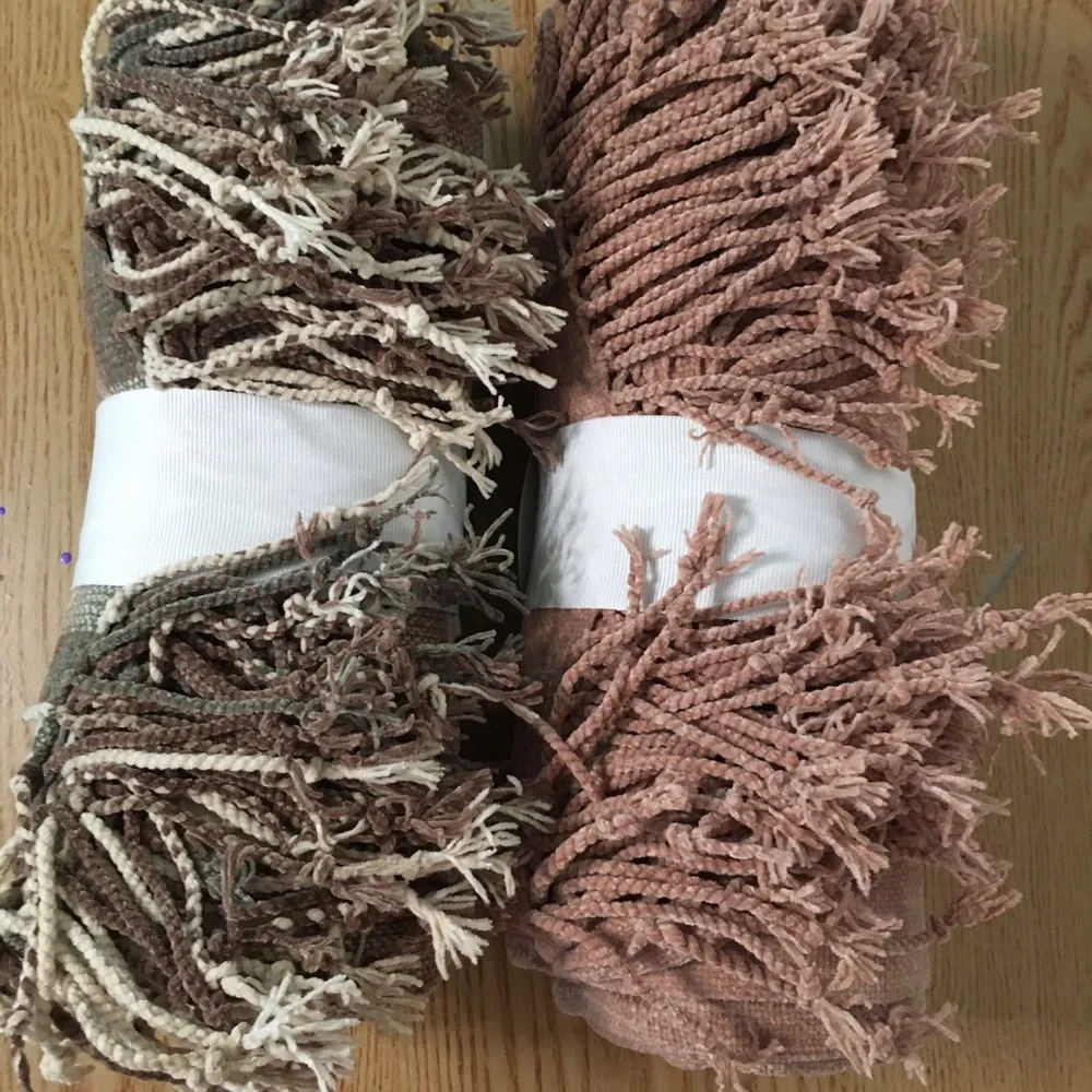 New 1 Chenille Throw Blanket Pick Between Plaid Tan or Light Brown Khaki Tan